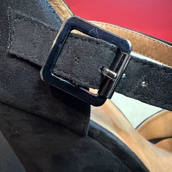 Crown Vintage Black 5.5” Wedge Heels Fabric Faux Suede With Bow Women’s Size 10M - Picture 5 of 12